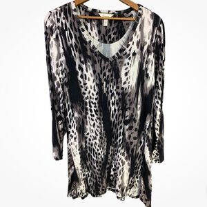 Soma Black Gray Animal Print Long Pajama Top Sz M comfy casual loungewear sleep